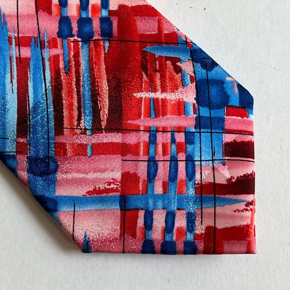 Garcia Silk Tie / Necktie Red Blue Pink Mauve NWT - Picture 1 of 2